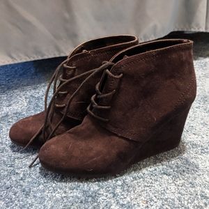 Suede black wedge booties size 7.5